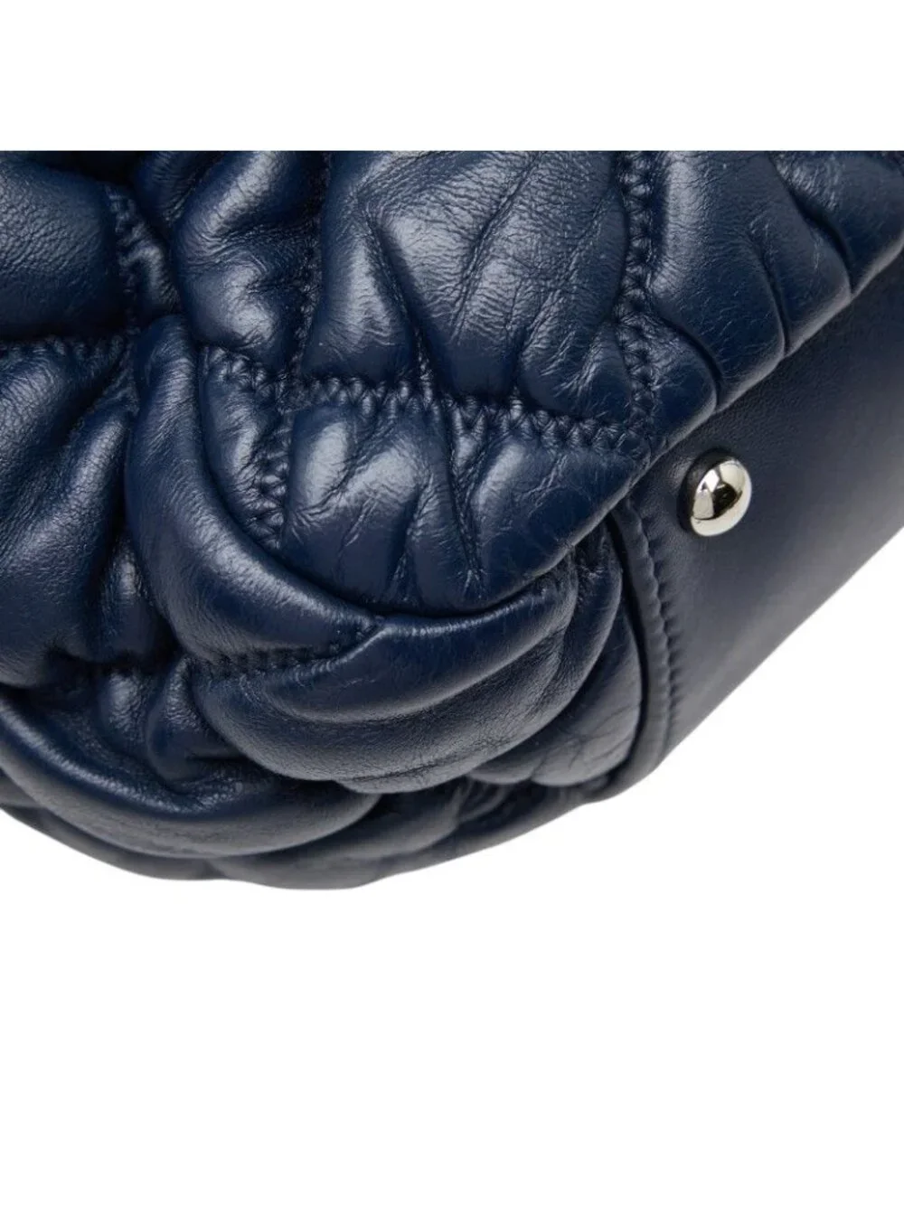 Chanel Quilted Bubble Quilt CC Logo Chain Shoulder Bag Navy Lambskin